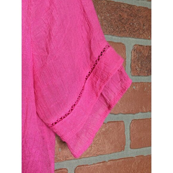 Umgee Womens Pink Embroidered Floral Blouse Short Sleeve Keyhole Size M - Picture 6 of 10